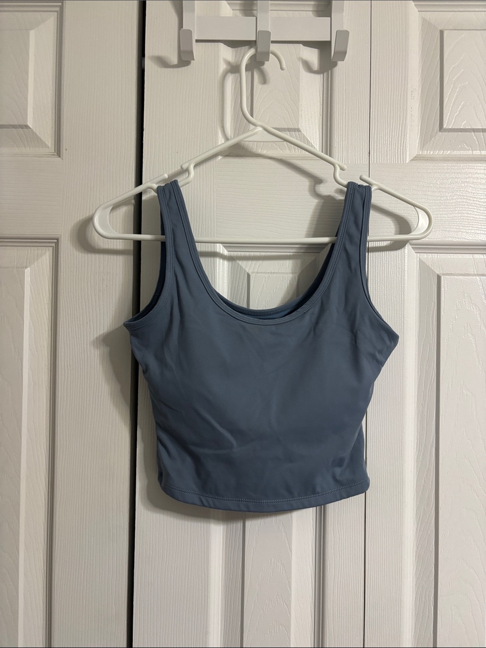 Klassy Network Scoop Neck Crop Tank - Dusty Blue
